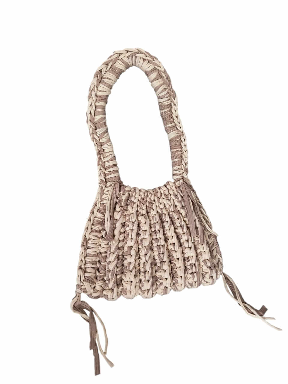 Πλεκτή χειροποίητη τσάντα Μακό Μπεζ-Εκρού
