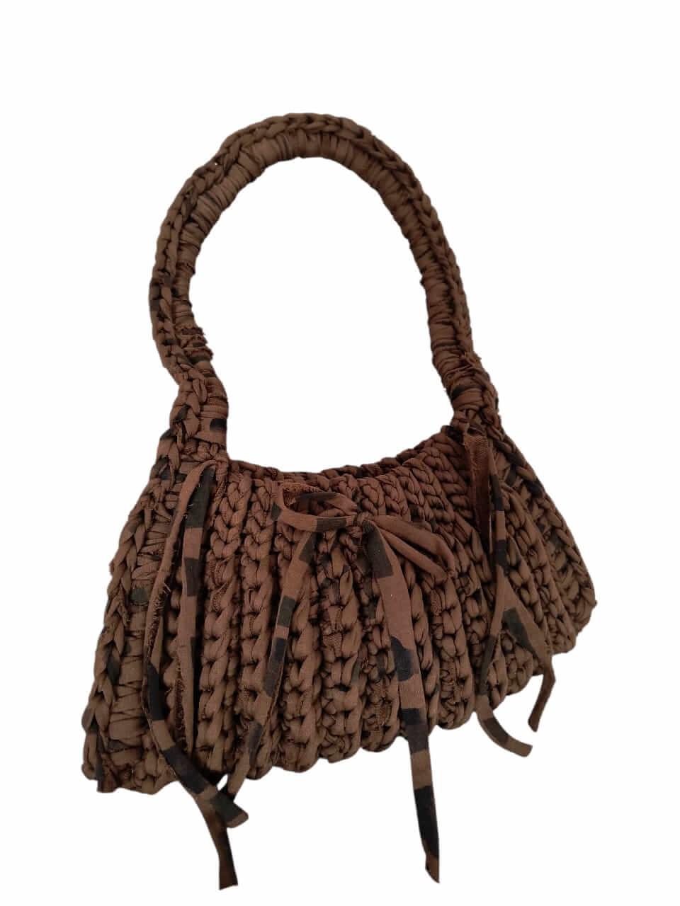 Πλεκτή χειροποίητη τσάντα Μακό Καφέ-Λαδί