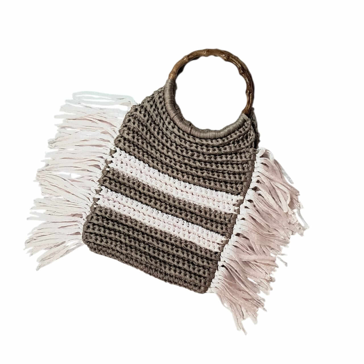 Πλεκτή χειροποίητη τσάντα χειρός με κρόσσια
