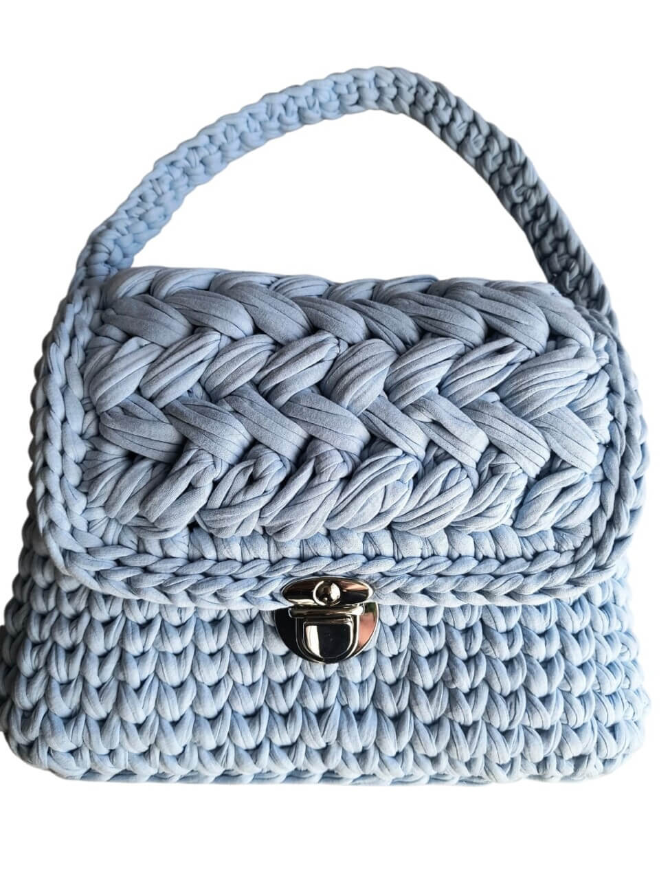 Πλεκτή χειροποίητη μακό τσάντα γαλάζια